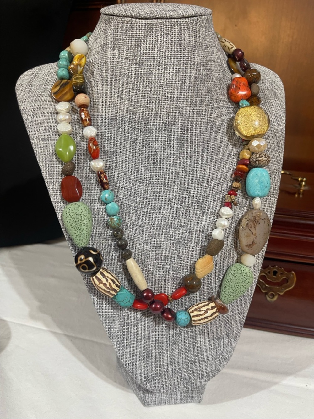 Handcrafted Multicolor Beaded Necklace with Turquoise & Green Accents